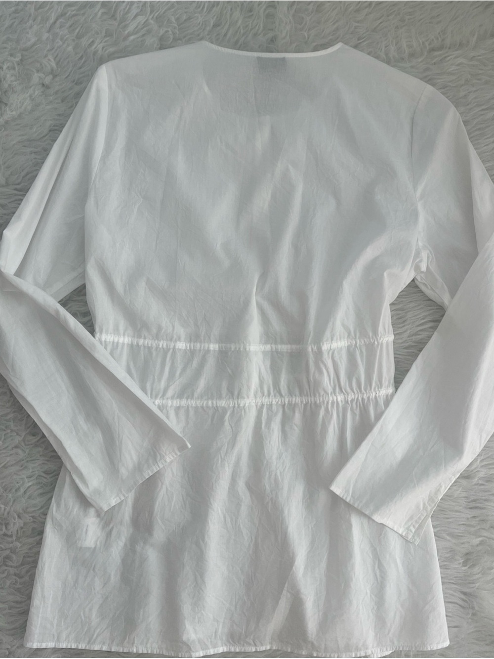 Eileen Fisher White Drawstring Waist Button-Front Blouse - Picture 2 of 6